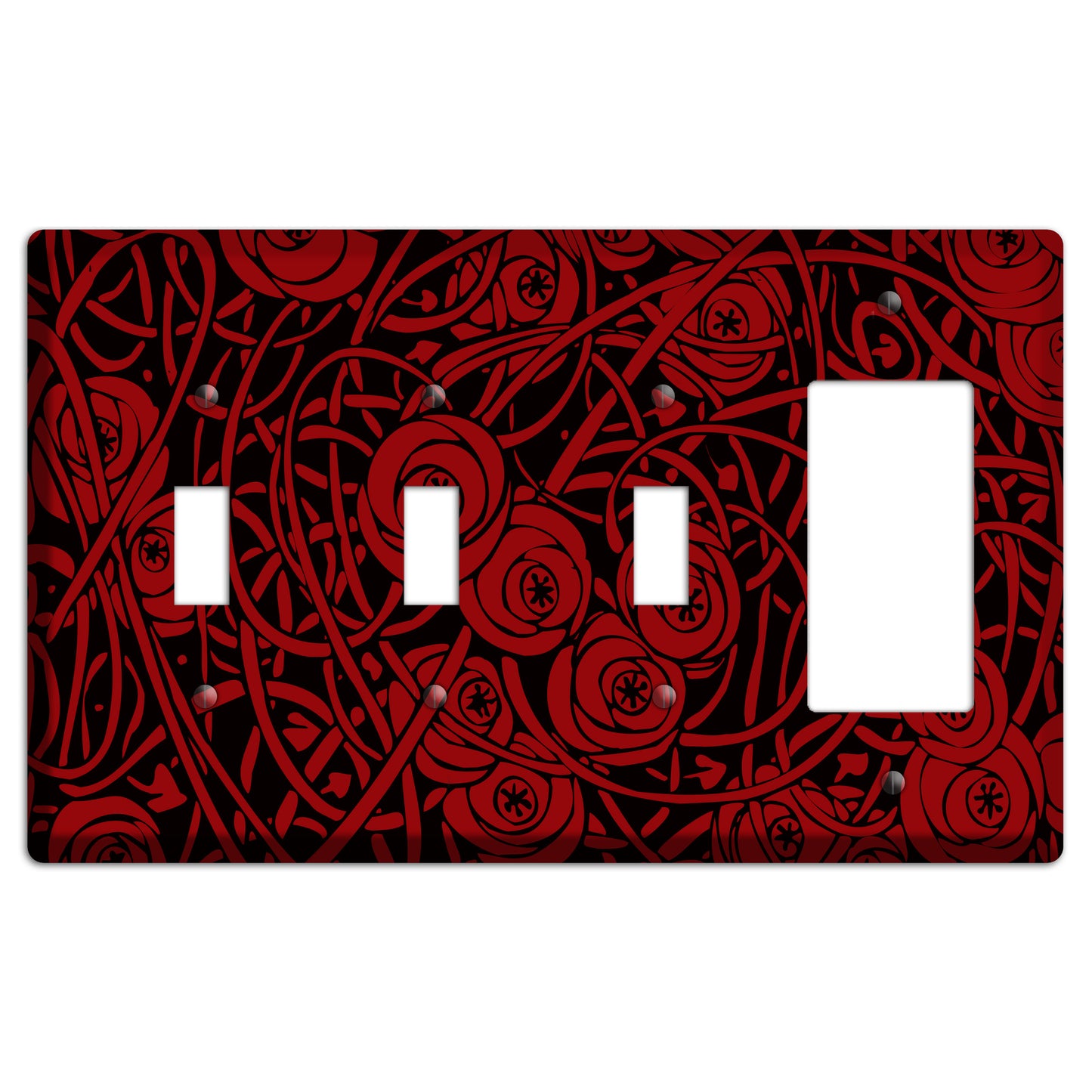 Red Deco Floral 3 Toggle / Rocker Wallplate