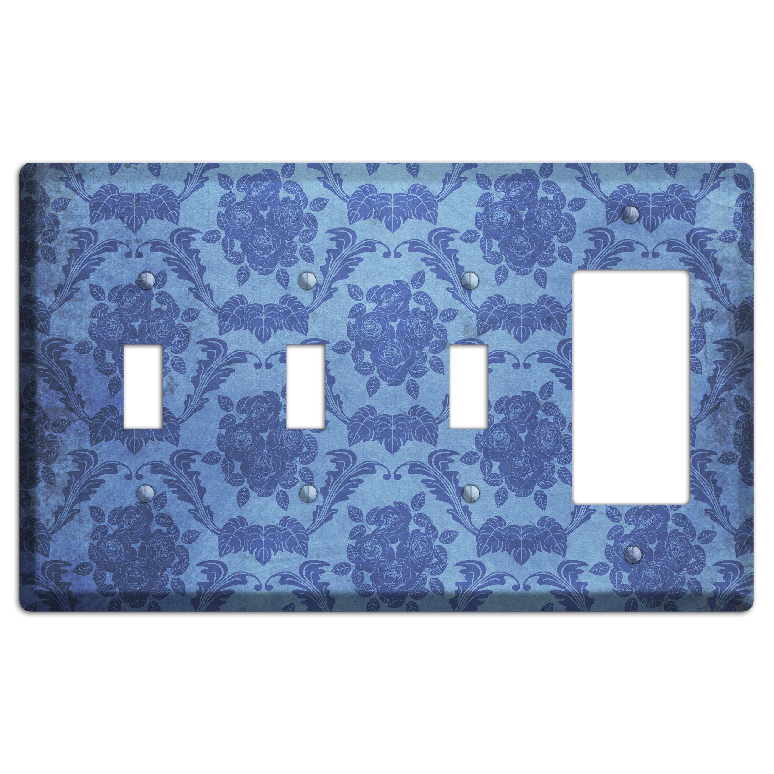 Polo Blue Vintage Rose Damask 3 Toggle / Rocker Wallplate
