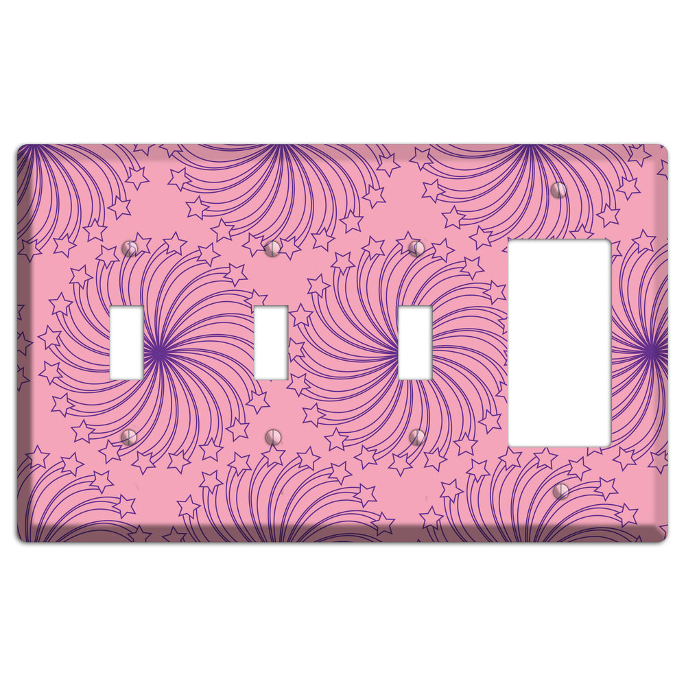 Pink with Purple Star Swirl 3 Toggle / Rocker Wallplate