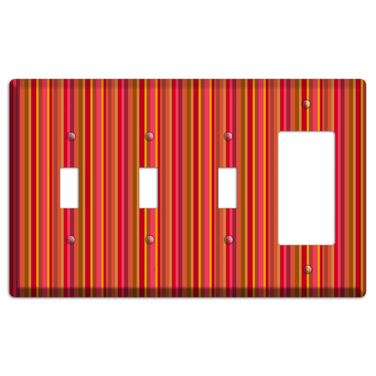 Multi Red Vertical Stripes 3 Toggle / Rocker Wallplate