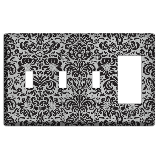 Black Toile  Stainless 3 Toggle / Rocker Wallplate