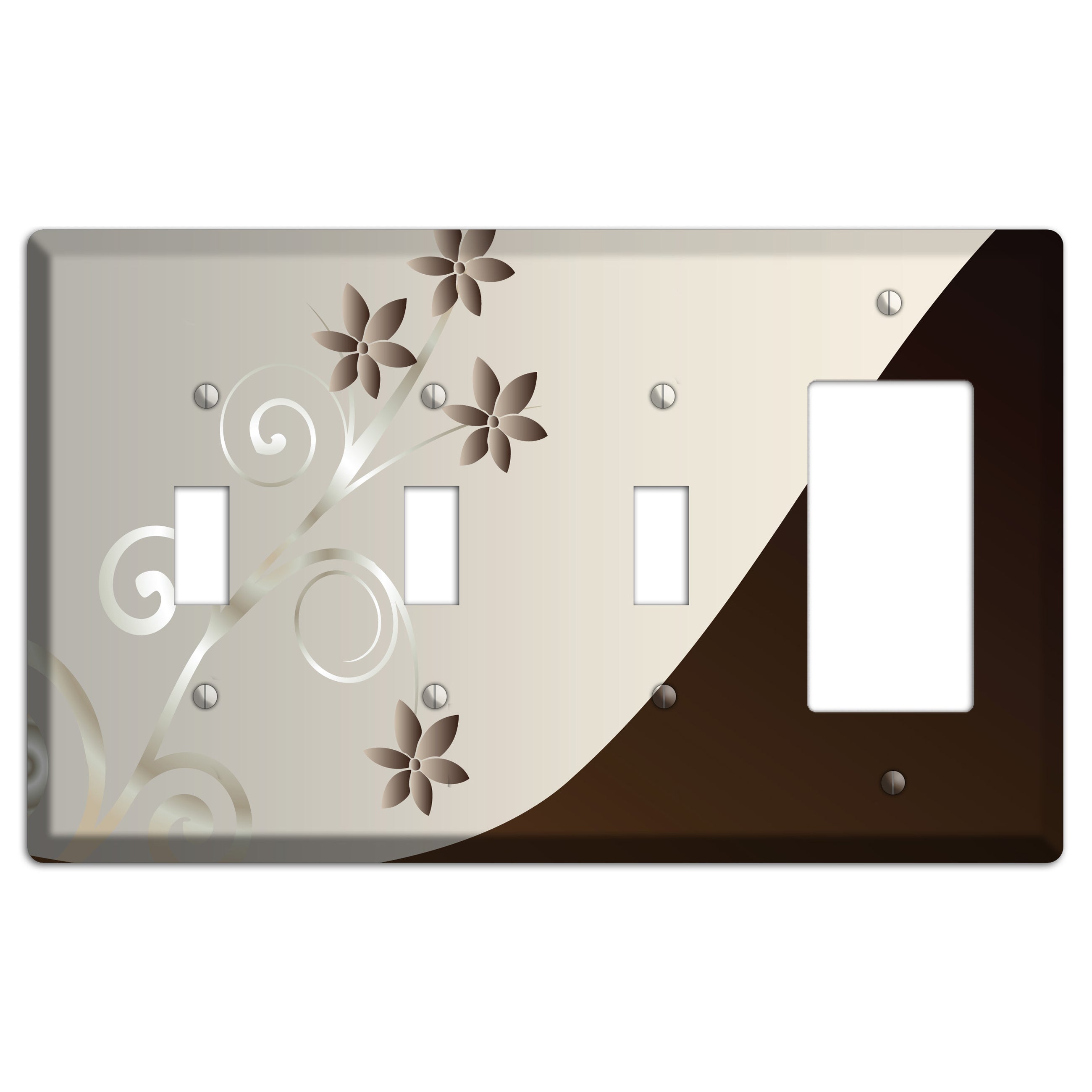 Grey Floral Swirl Sprig 3 Toggle / Rocker Wallplate