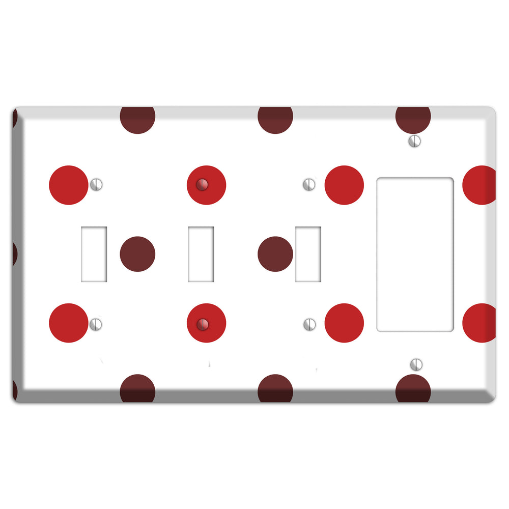 Red and Brown Medium Polka Dots 3 Toggle / Rocker Wallplate