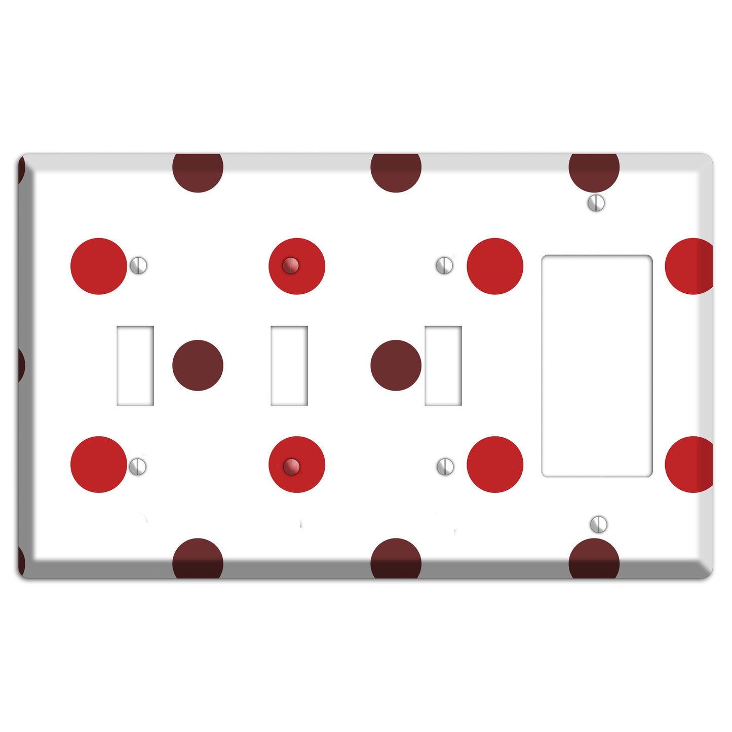 Red and Brown Medium Polka Dots 3 Toggle / Rocker Wallplate