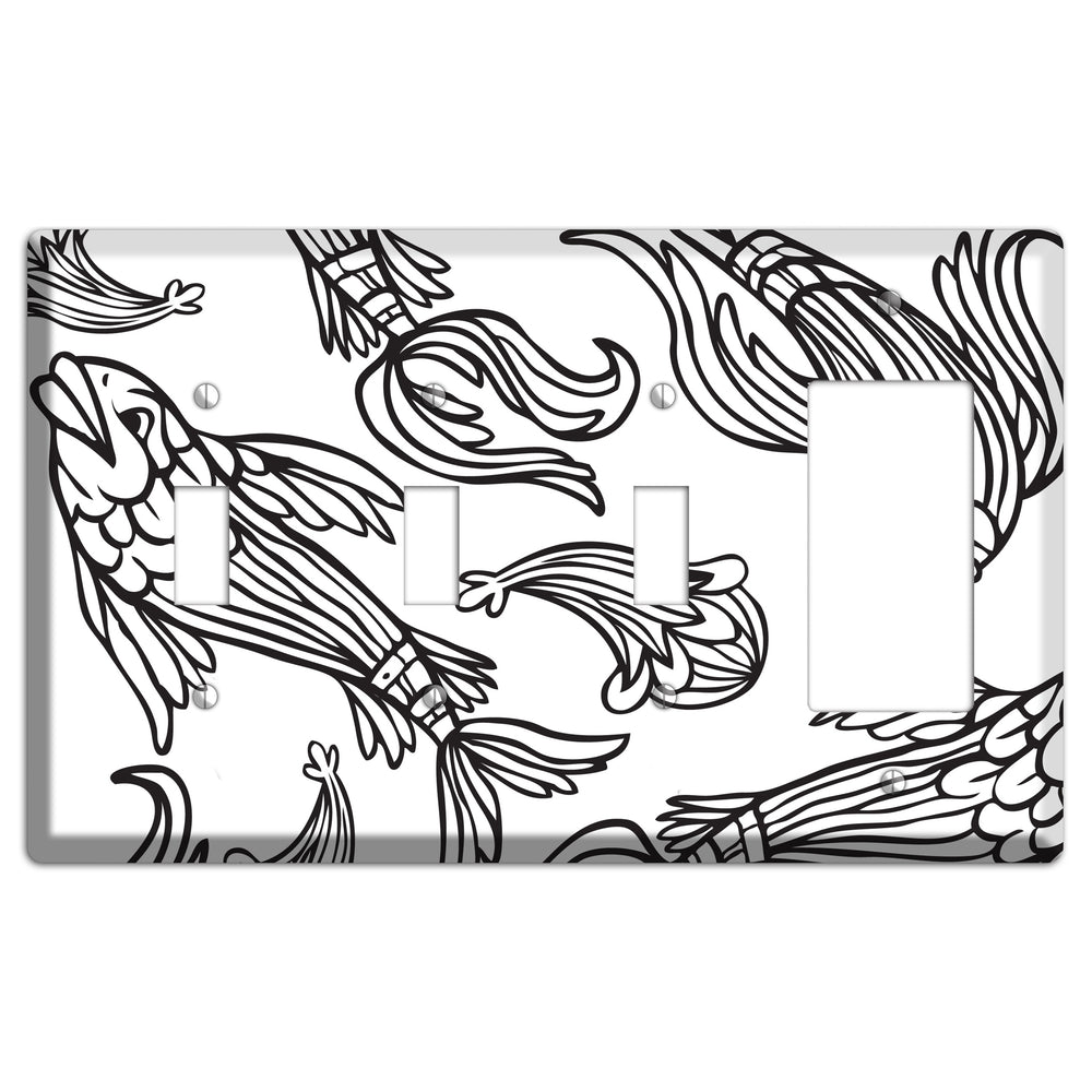 White and Black Koi 3 Toggle / Rocker Wallplate