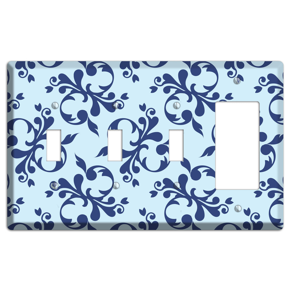 Blue Victorian Toile 3 Toggle / Rocker Wallplate