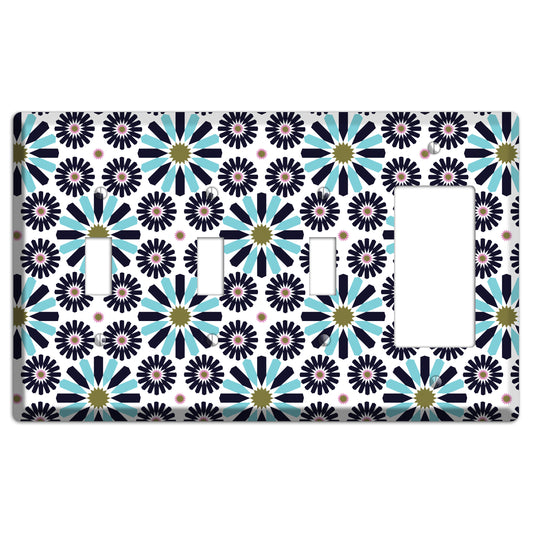 Dusty Blue and Olive Scandinavian Floral 3 Toggle / Rocker Wallplate