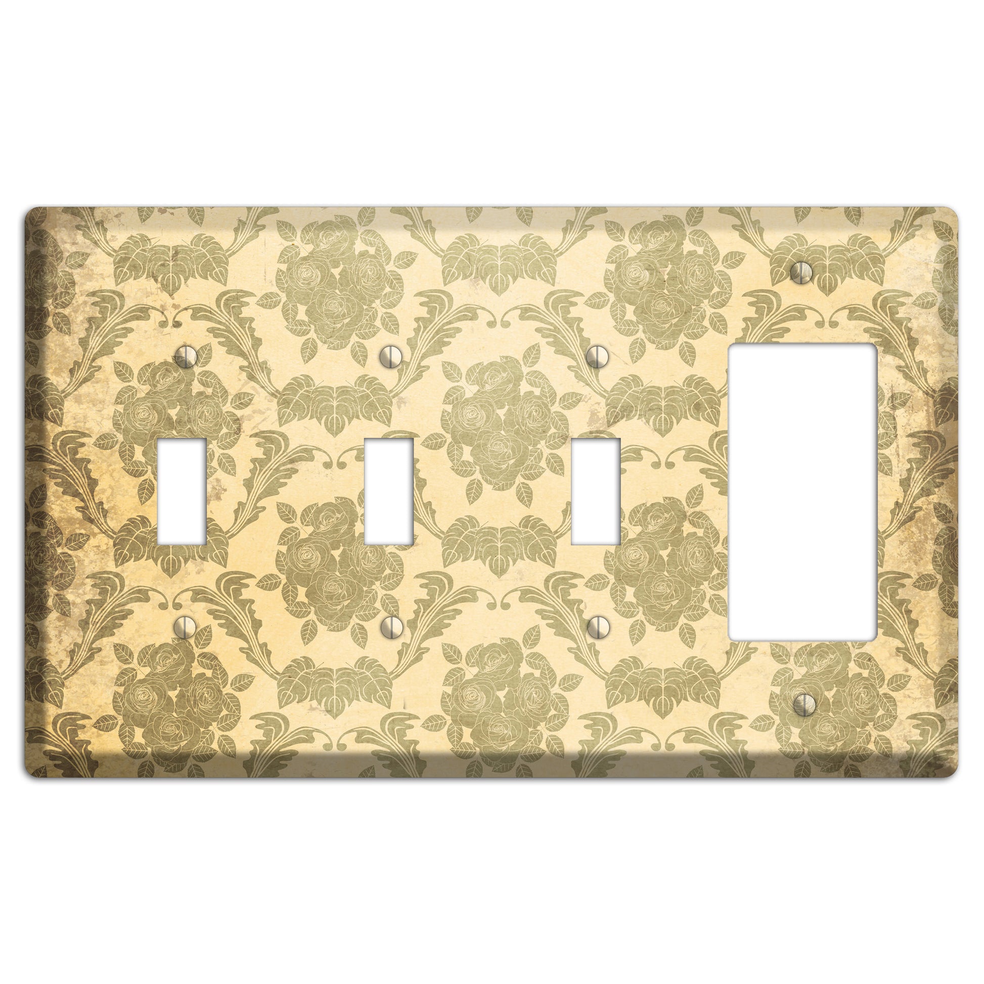 Straw Vintage Rose Damask 3 Toggle / Rocker Wallplate