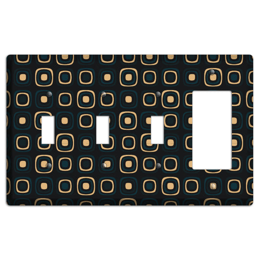 Black and Yellow Rounded Squares 3 Toggle / Rocker Wallplate