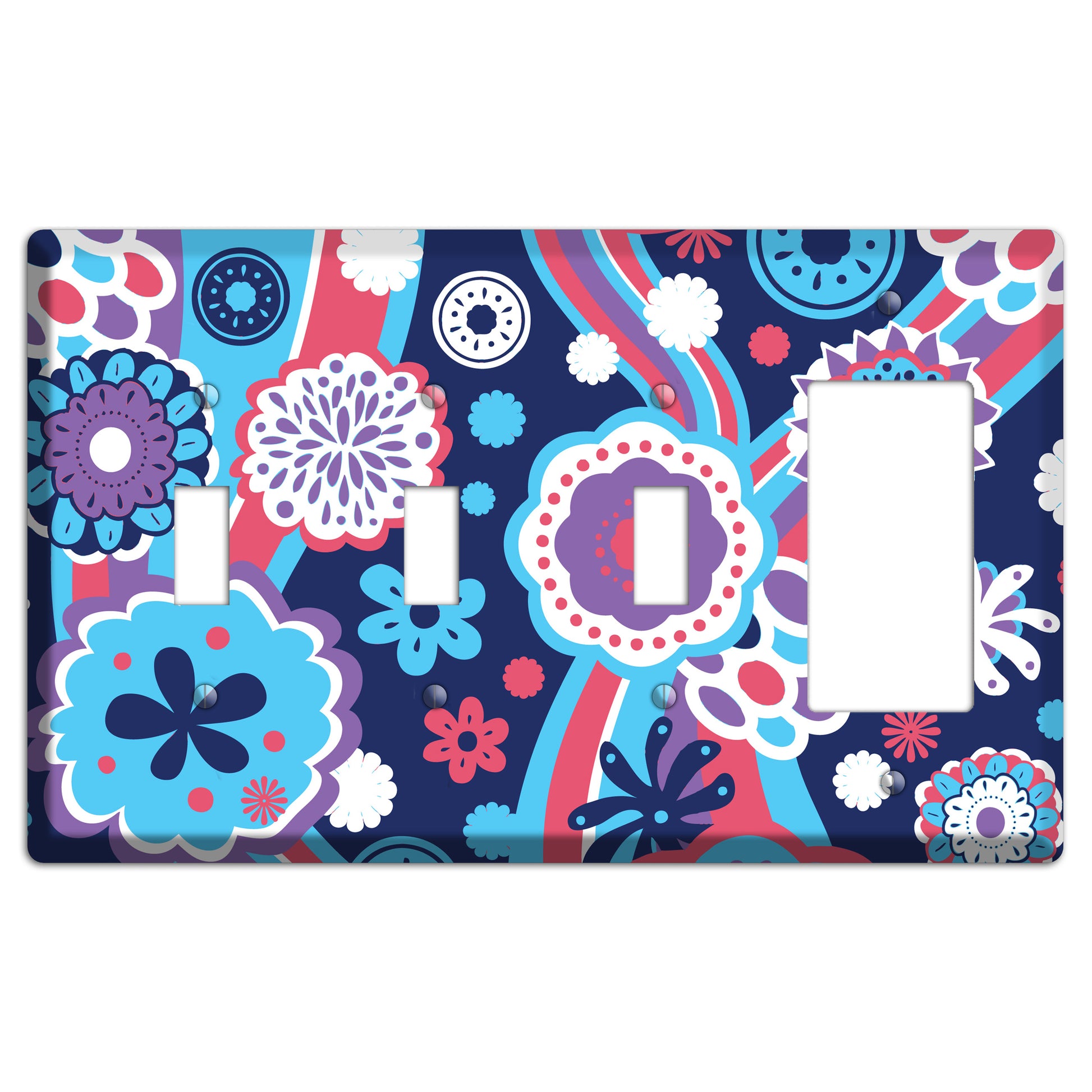 Blue Purple and Pink Retro Suzani 3 Toggle / Rocker Wallplate