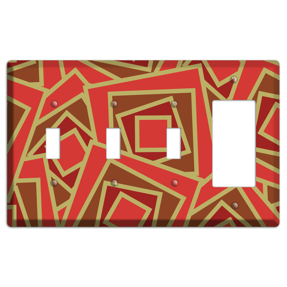 Red and Brown Retro Cubist 3 Toggle / Rocker Wallplate