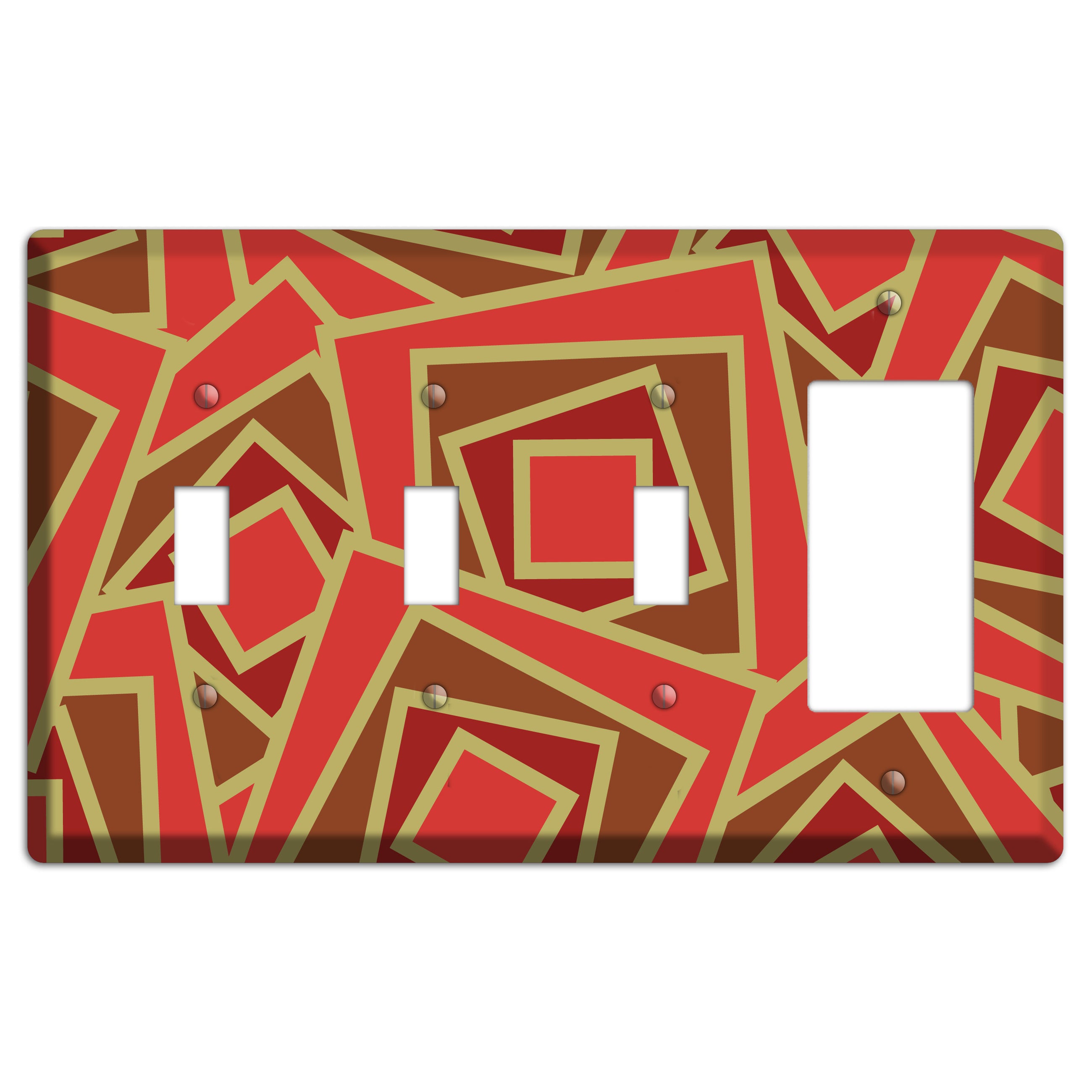 Red and Brown Retro Cubist 3 Toggle / Rocker Wallplate