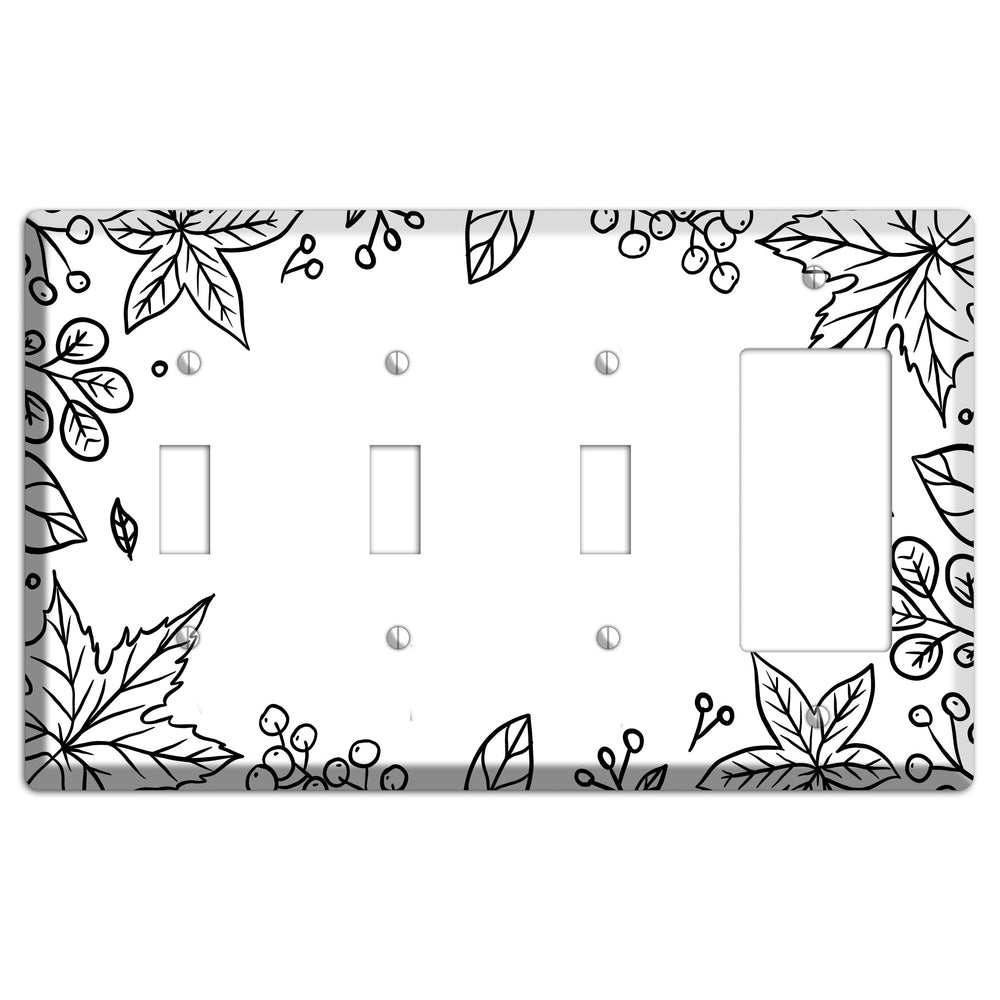 Hand-Drawn Floral 25 3 Toggle / Rocker Wallplate