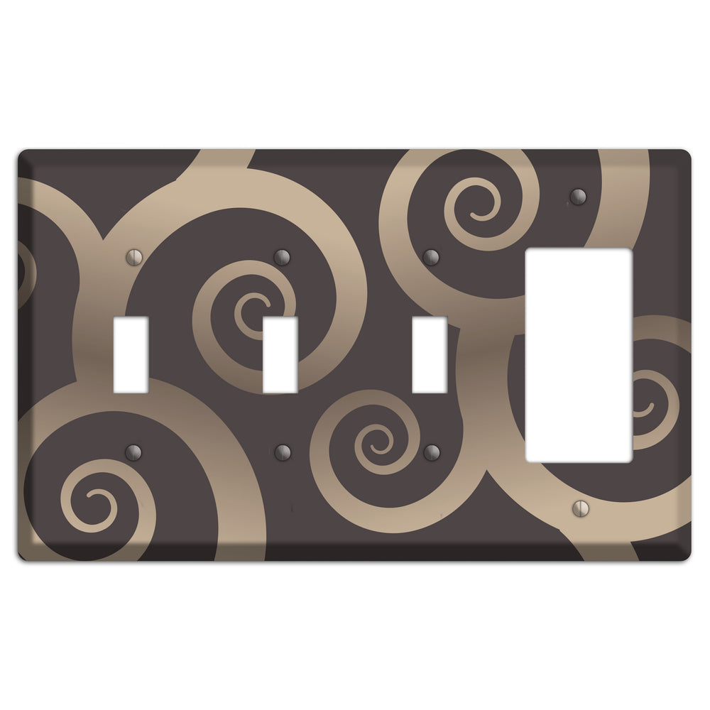 Brown with Beige Large Swirl 3 Toggle / Rocker Wallplate