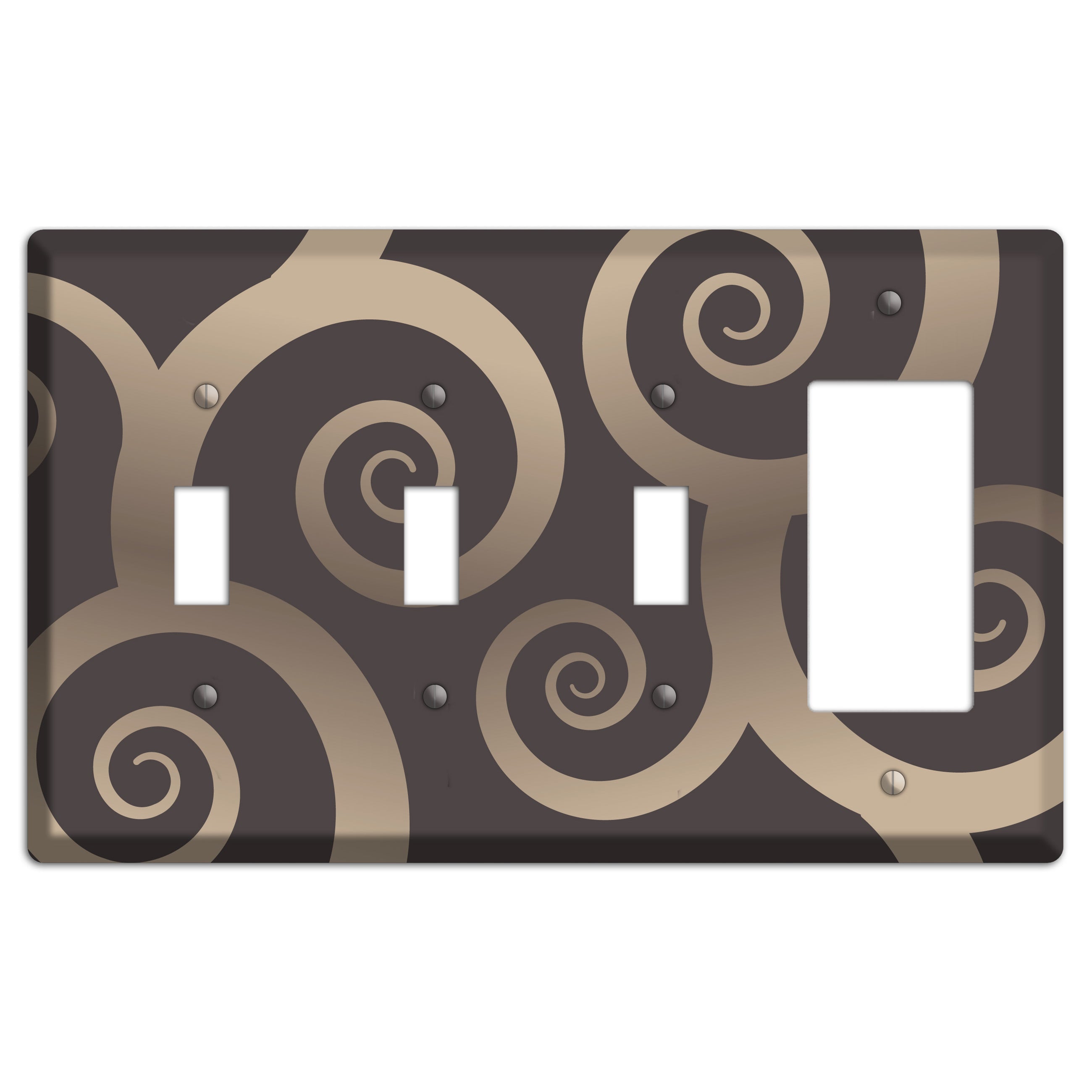 Brown with Beige Large Swirl 3 Toggle / Rocker Wallplate