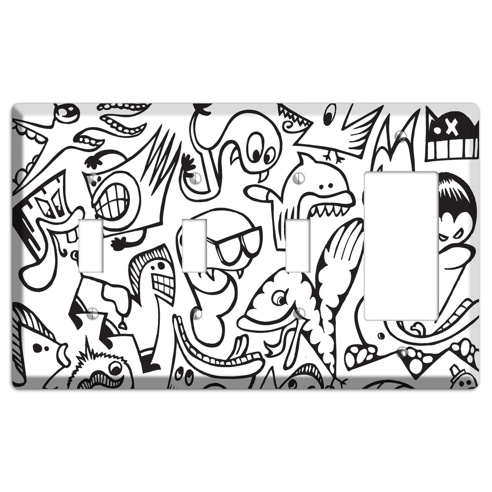 Black and White Whimsical Faces 1 3 Toggle / Rocker Wallplate