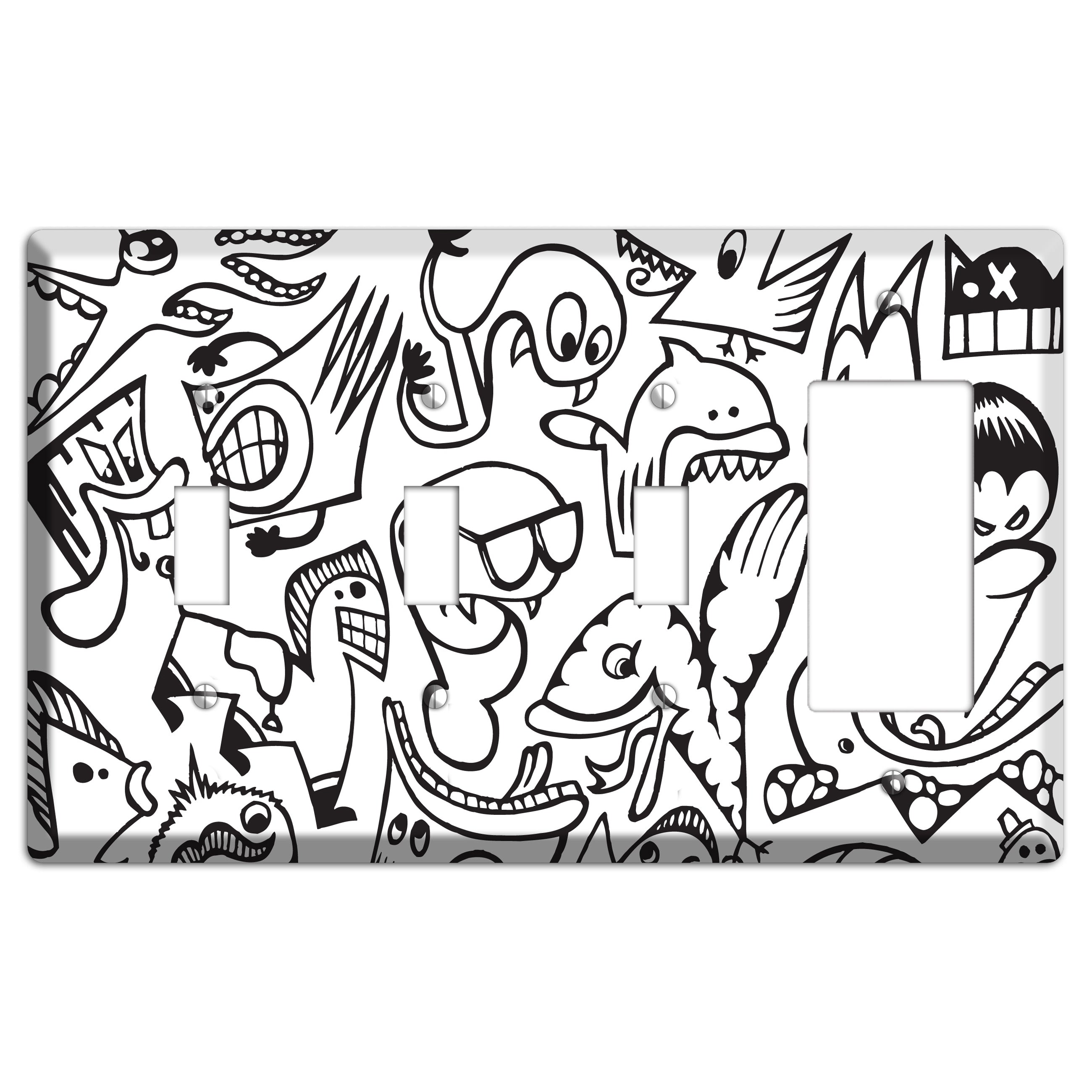 Black and White Whimsical Faces 1 3 Toggle / Rocker Wallplate