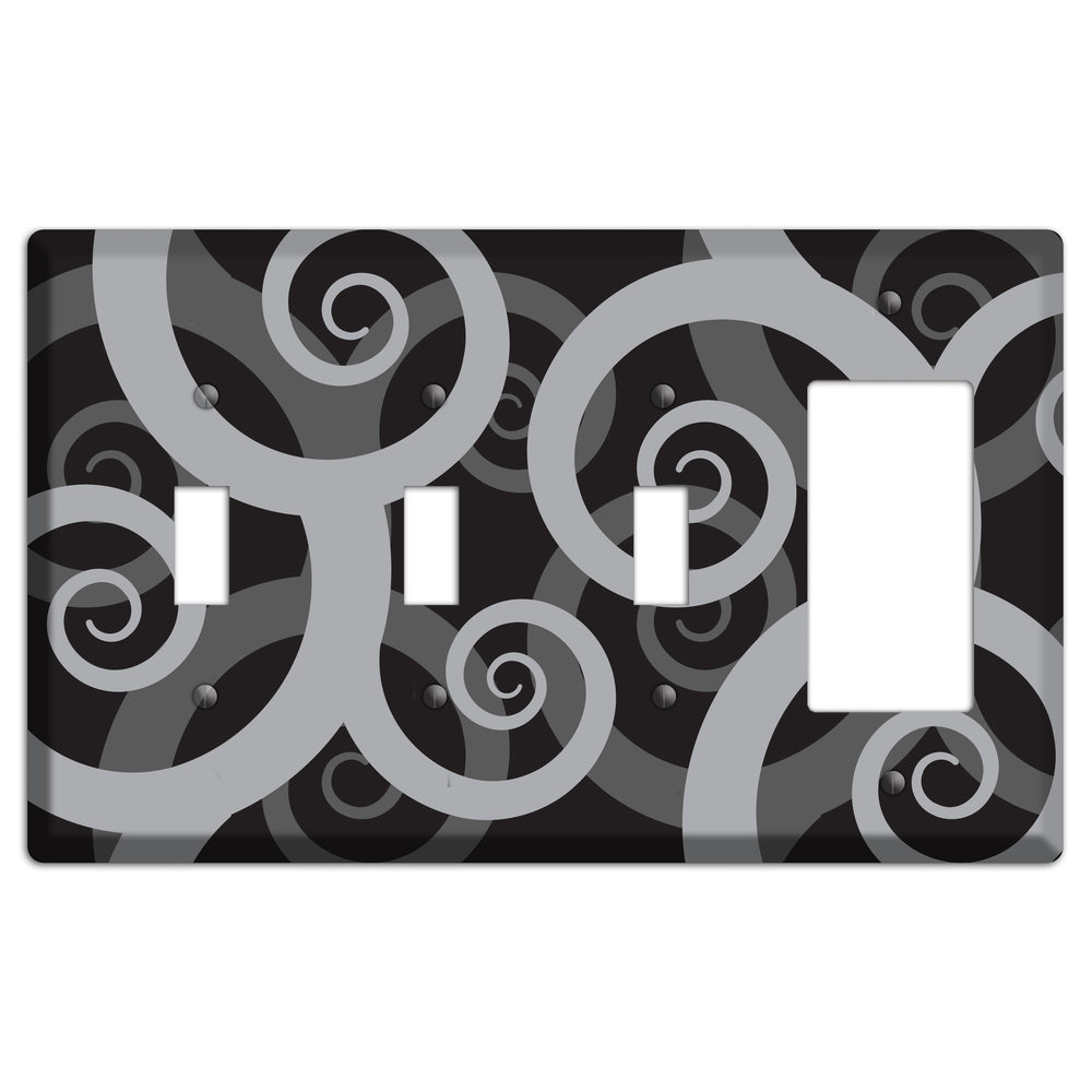Black with Grey Large Swirl 3 Toggle / Rocker Wallplate