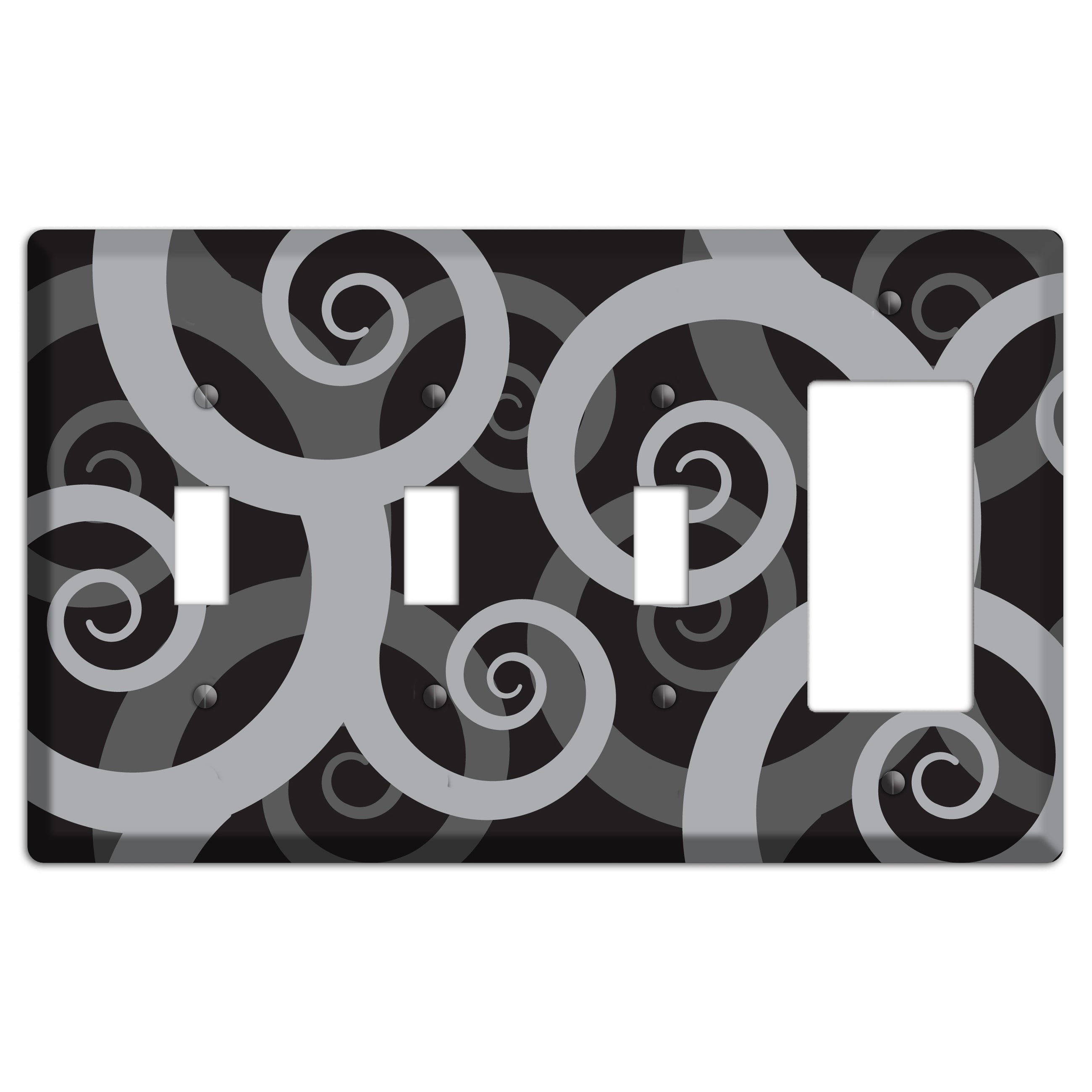 Black with Grey Large Swirl 3 Toggle / Rocker Wallplate