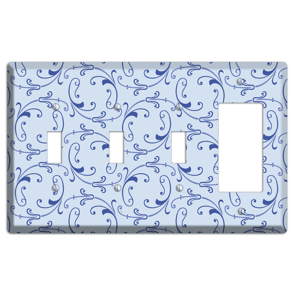 Light Blue Victorian Sprig 3 Toggle / Rocker Wallplate