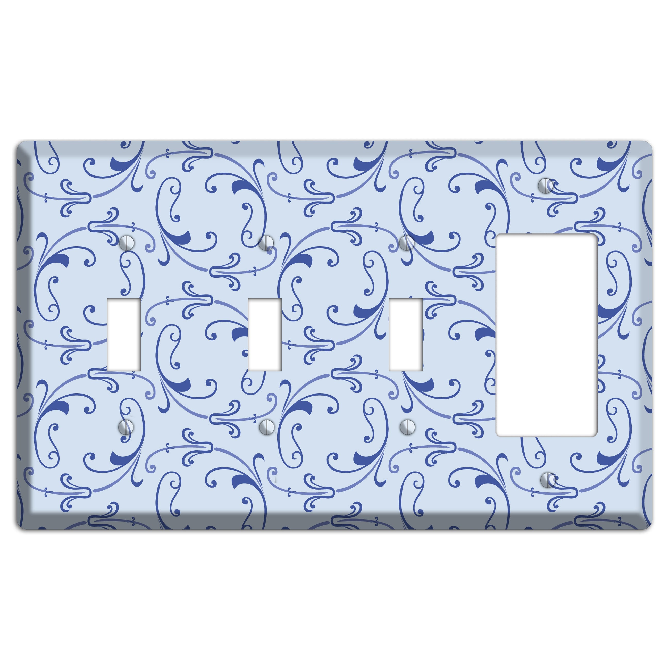 Light Blue Victorian Sprig 3 Toggle / Rocker Wallplate