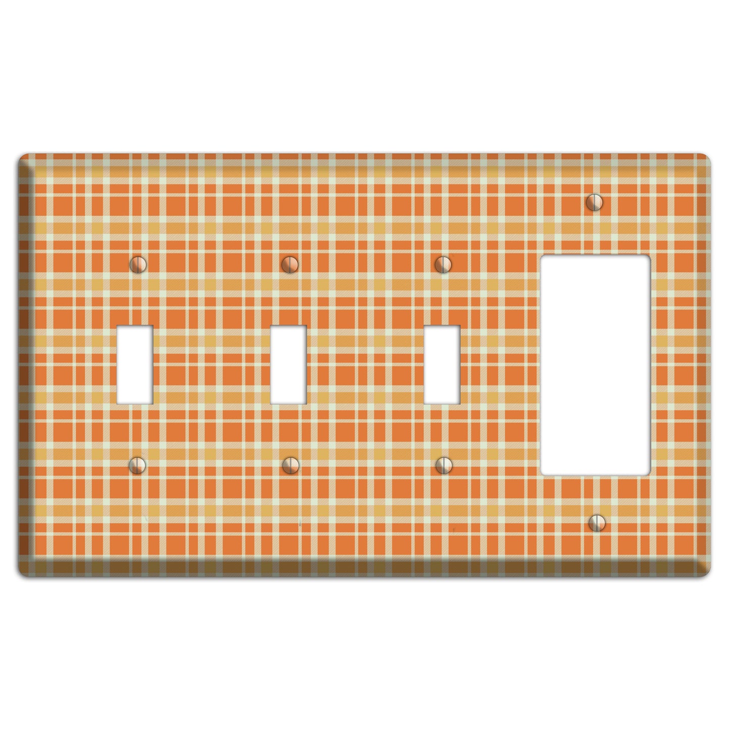 Orange and Beige Plaid 3 Toggle / Rocker Wallplate