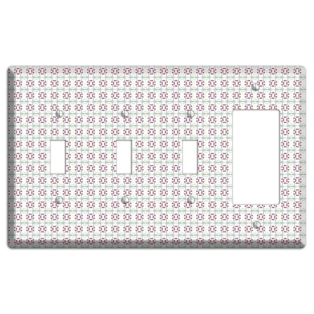 White with Red and Green Tapestry 3 Toggle / Rocker Wallplate