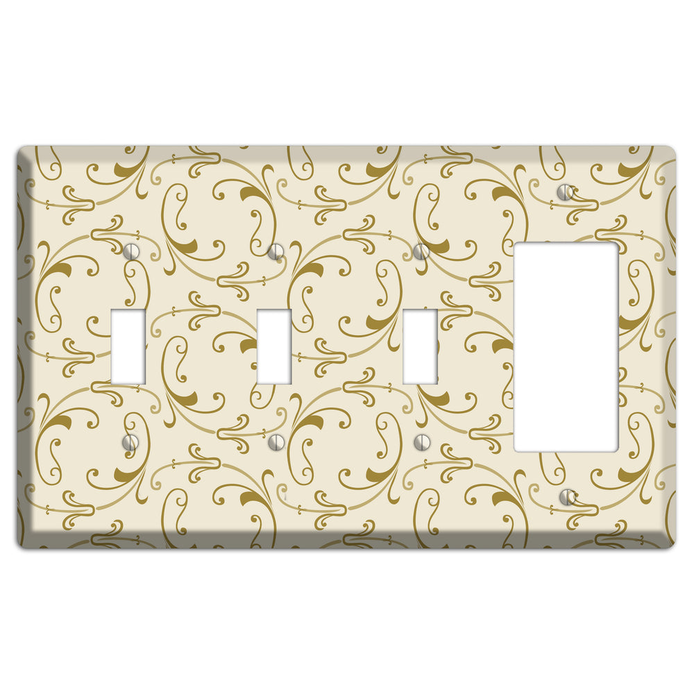 Off White with Gold Victorian Sprig 3 Toggle / Rocker Wallplate