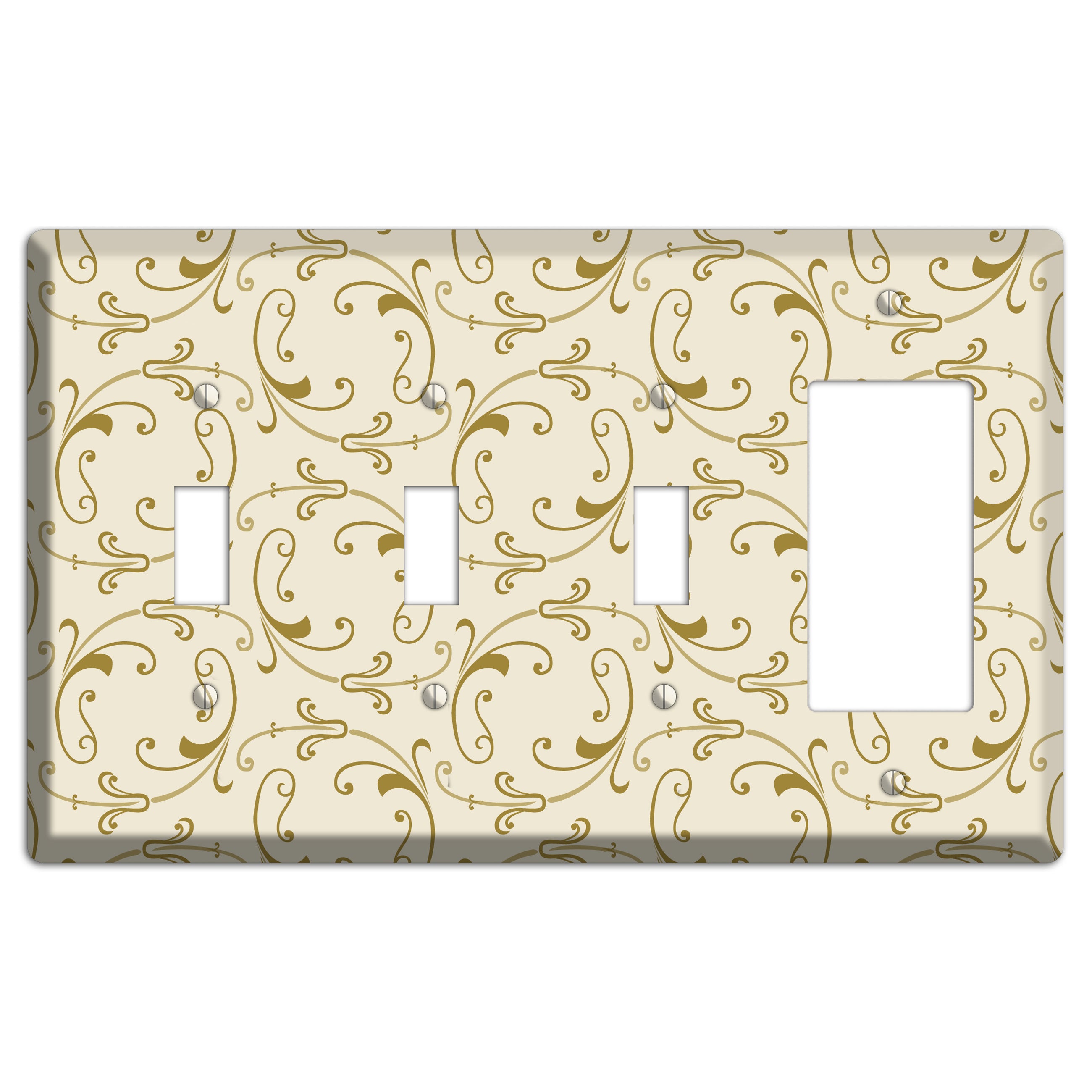 Off White with Gold Victorian Sprig 3 Toggle / Rocker Wallplate