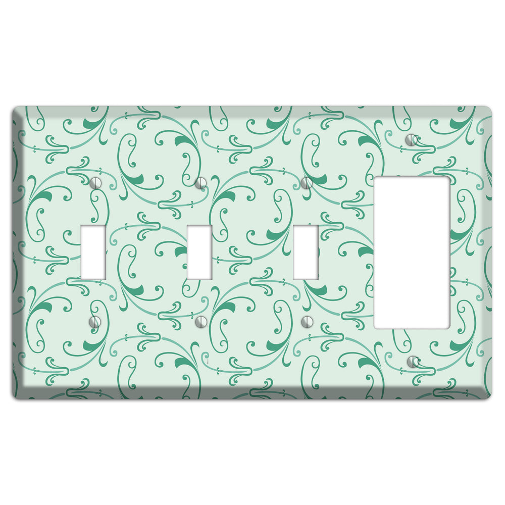 Aqua Victorian Sprig 3 Toggle / Rocker Wallplate