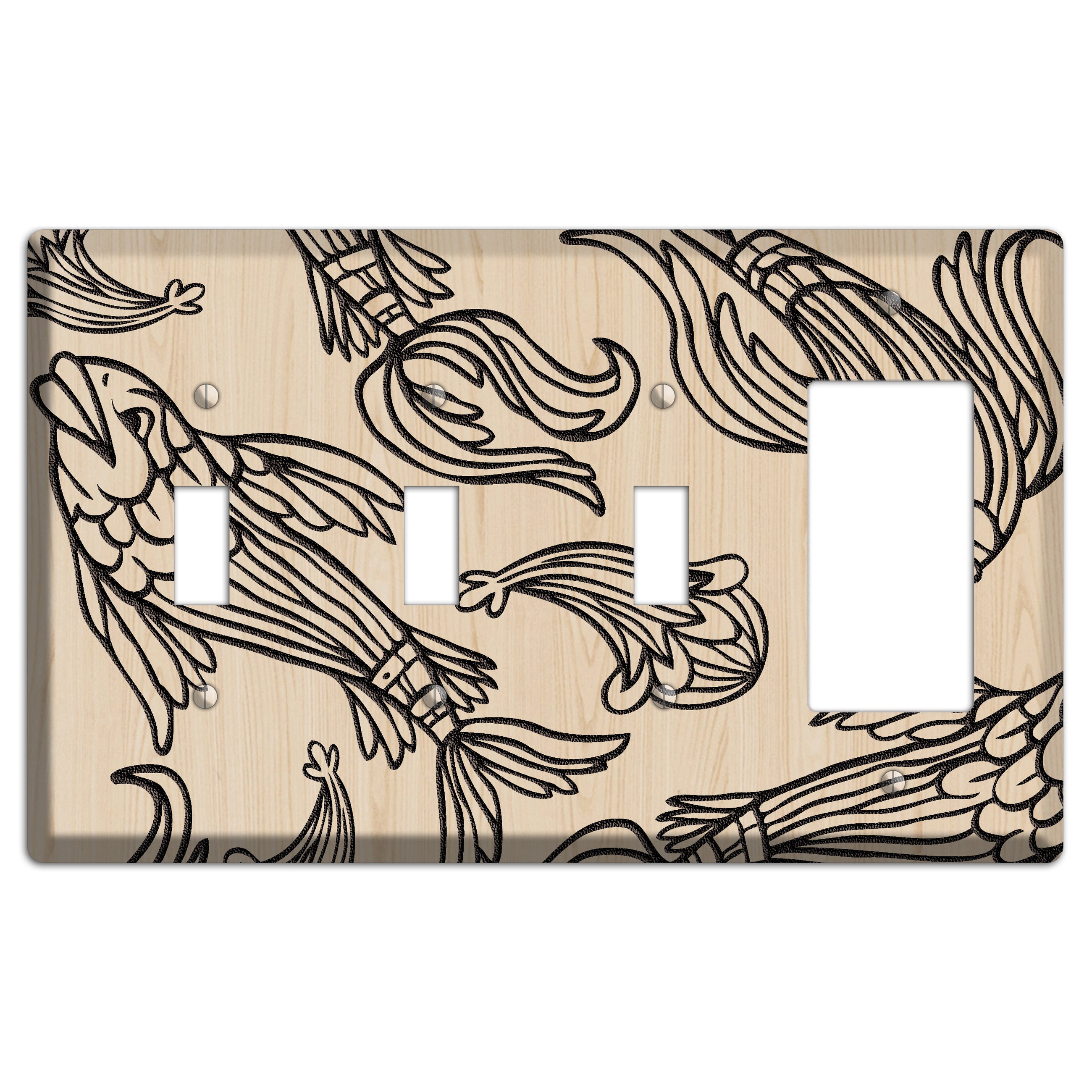 Koi Wood Lasered 3 Toggle / Rocker Wallplate