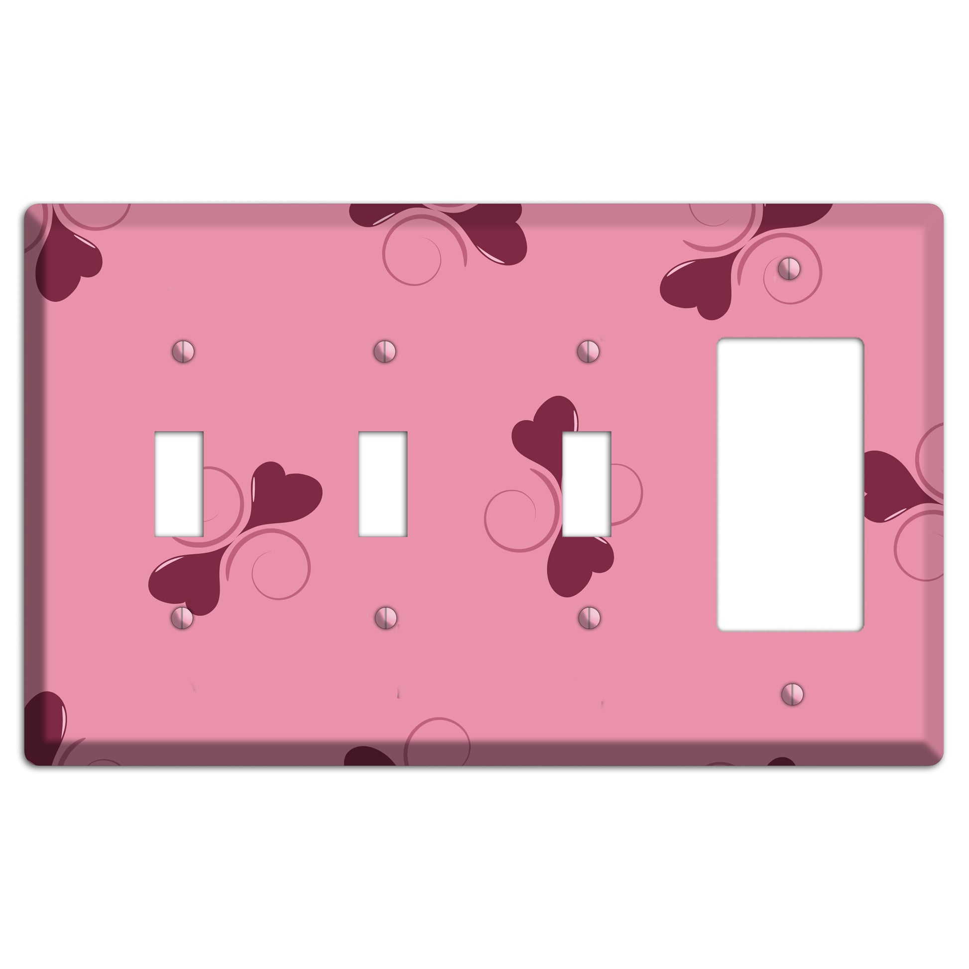 Pink with Hearts 3 Toggle / Rocker Wallplate