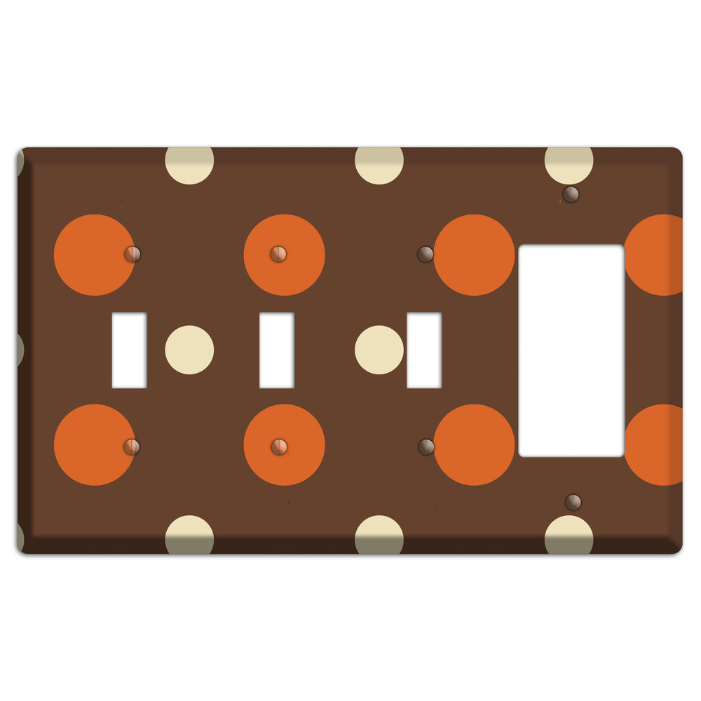 Brown with Coral and Beige Multi Medium Polka Dots 3 Toggle / Rocker Wallplate