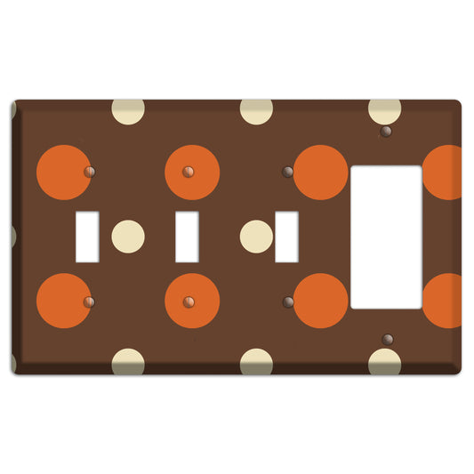Brown with Coral and Beige Multi Medium Polka Dots 3 Toggle / Rocker Wallplate