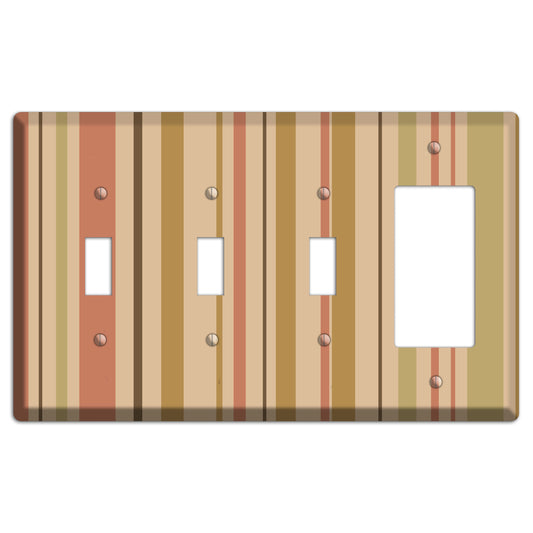 Multi Dusty Pink Vertical Stripes 3 Toggle / Rocker Wallplate