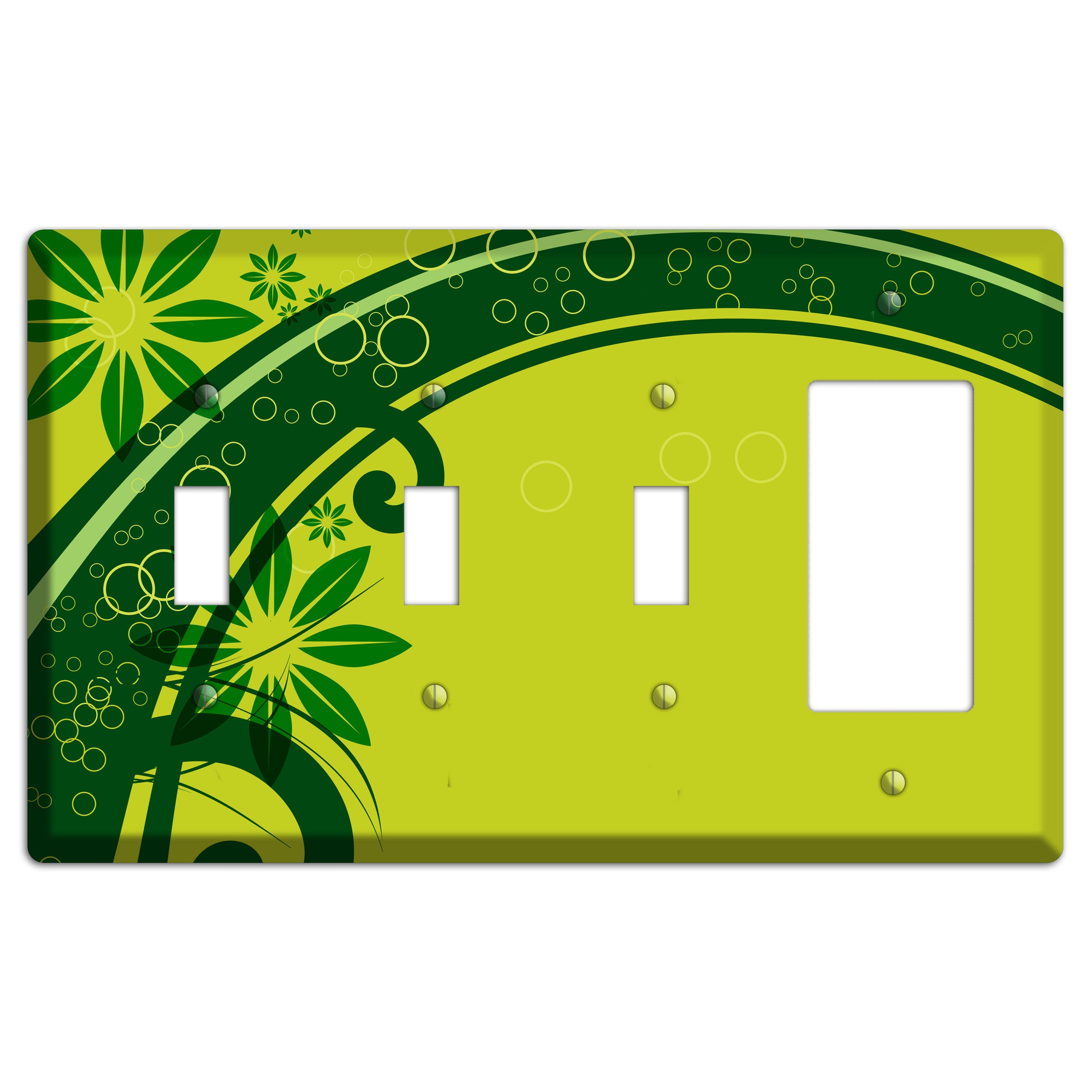 Green Retro Floral 3 Toggle / Rocker Wallplate