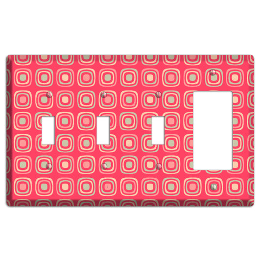Multo Pink Retro Squares 3 Toggle / Rocker Wallplate
