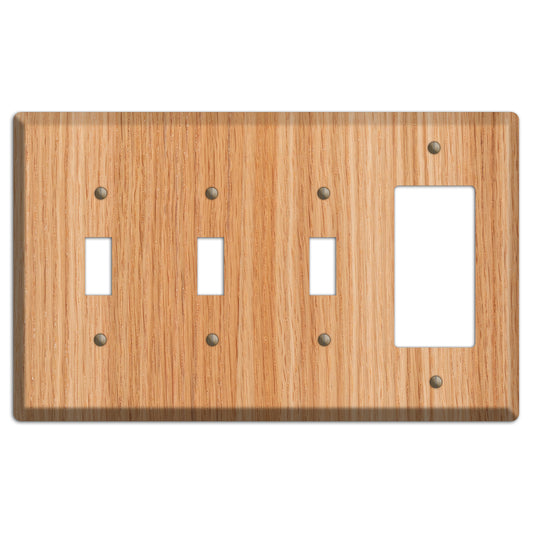 Red Oak Wood 3 Toggle / Rocker Outlet Cover Plate