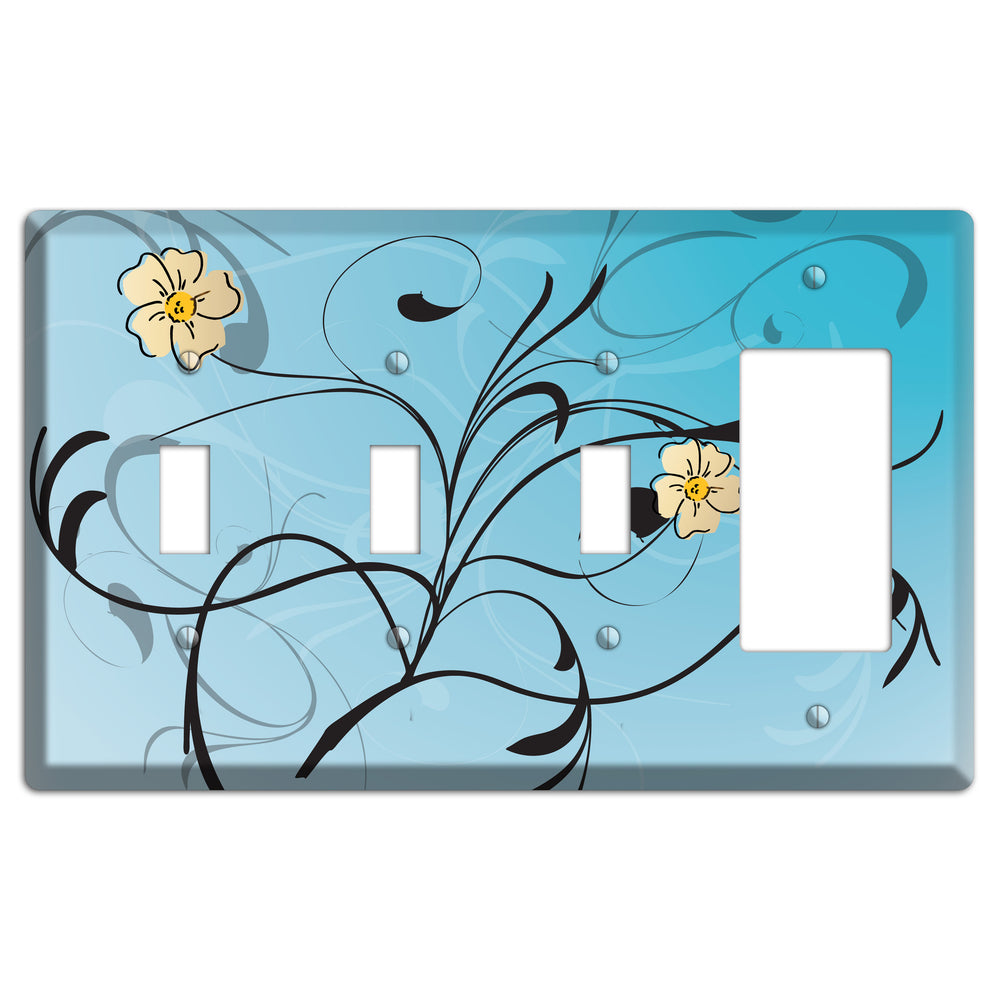 Blue Flower with Swirl 3 Toggle / Rocker Wallplate
