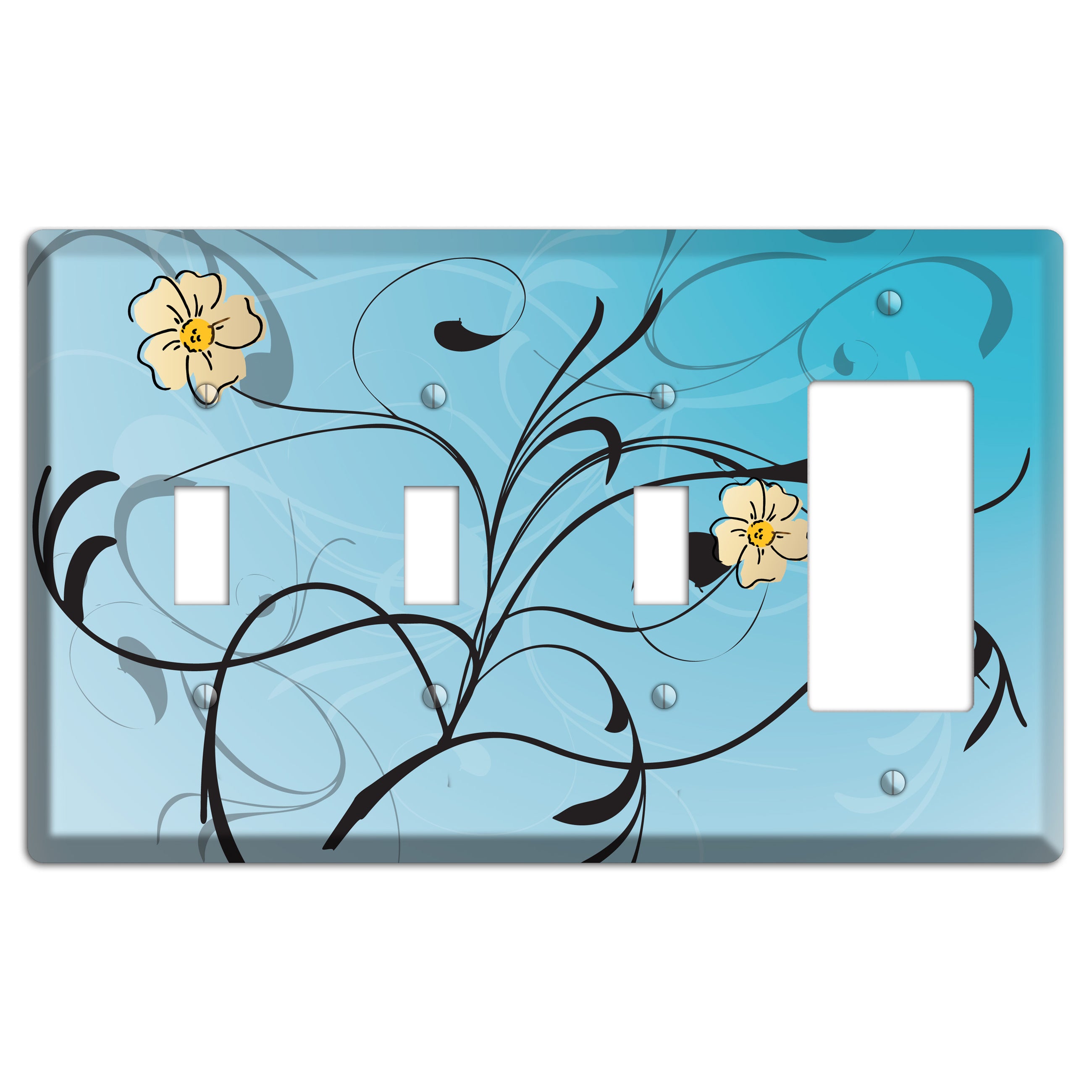 Blue Flower with Swirl 3 Toggle / Rocker Wallplate