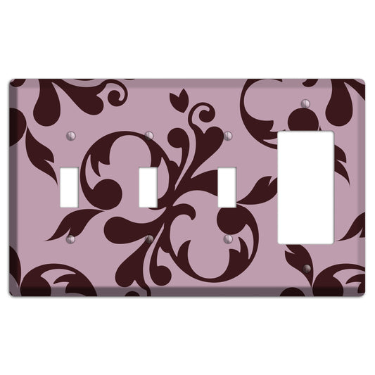 Dusty Rose and Burgundy Toile 3 Toggle / Rocker Wallplate