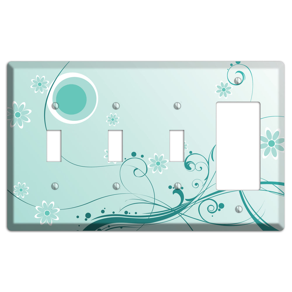 Light Green Floral 3 Toggle / Rocker Wallplate