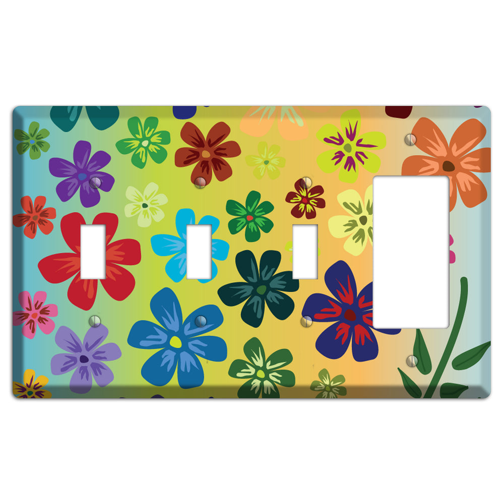 Blue to yellow Flowers 3 Toggle / Rocker Wallplate