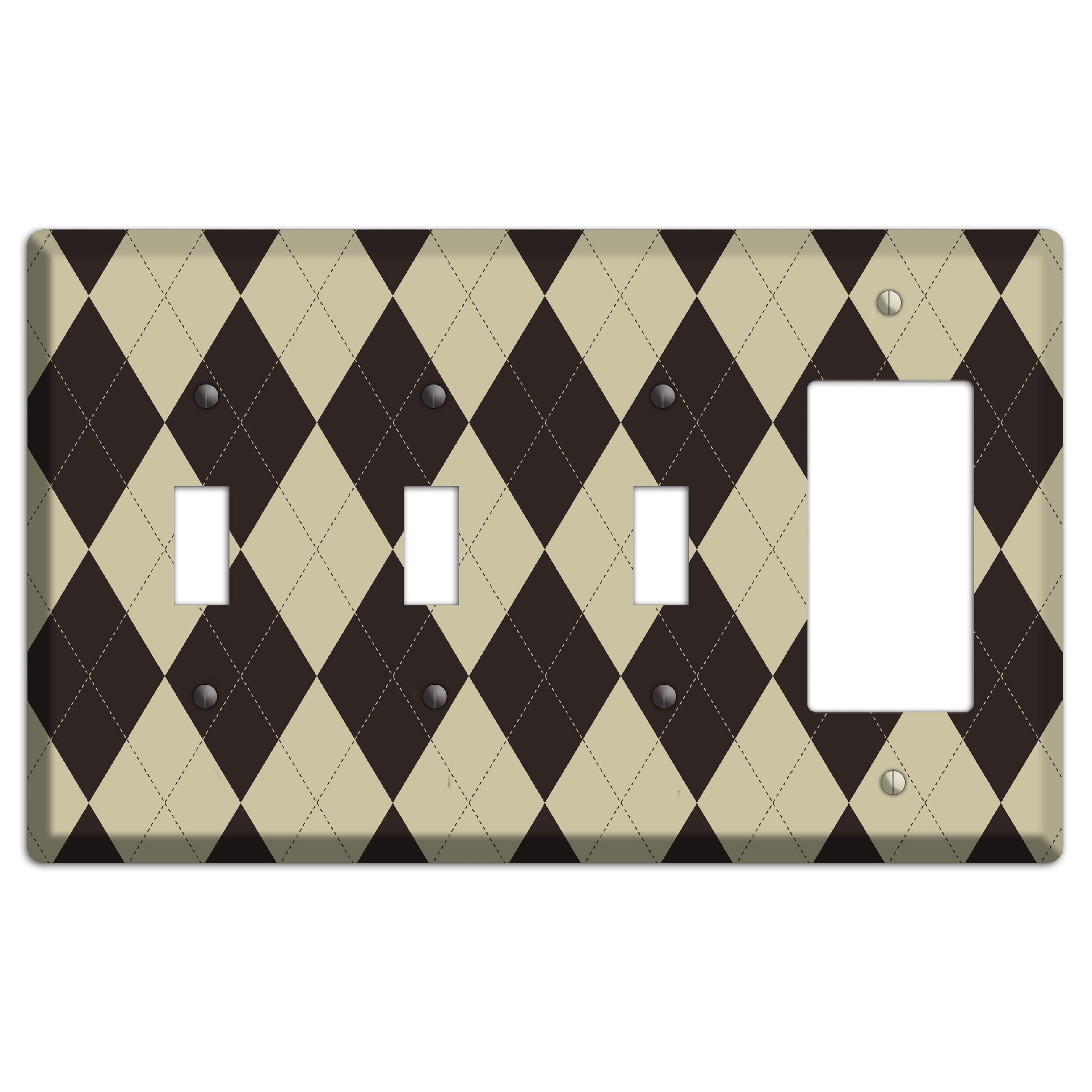 Beige and Black Argyle 3 Toggle / Rocker Wallplate