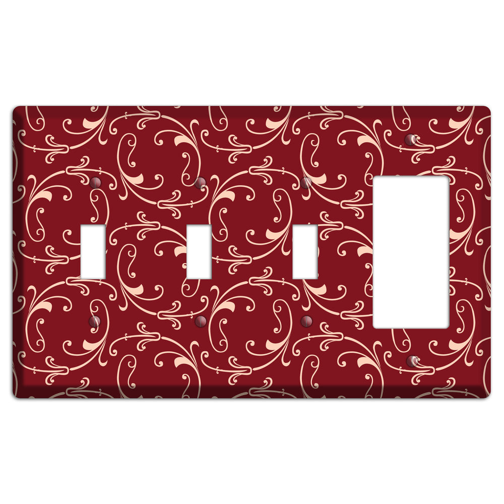 Burgundy Victorian Sprig 3 Toggle / Rocker Wallplate