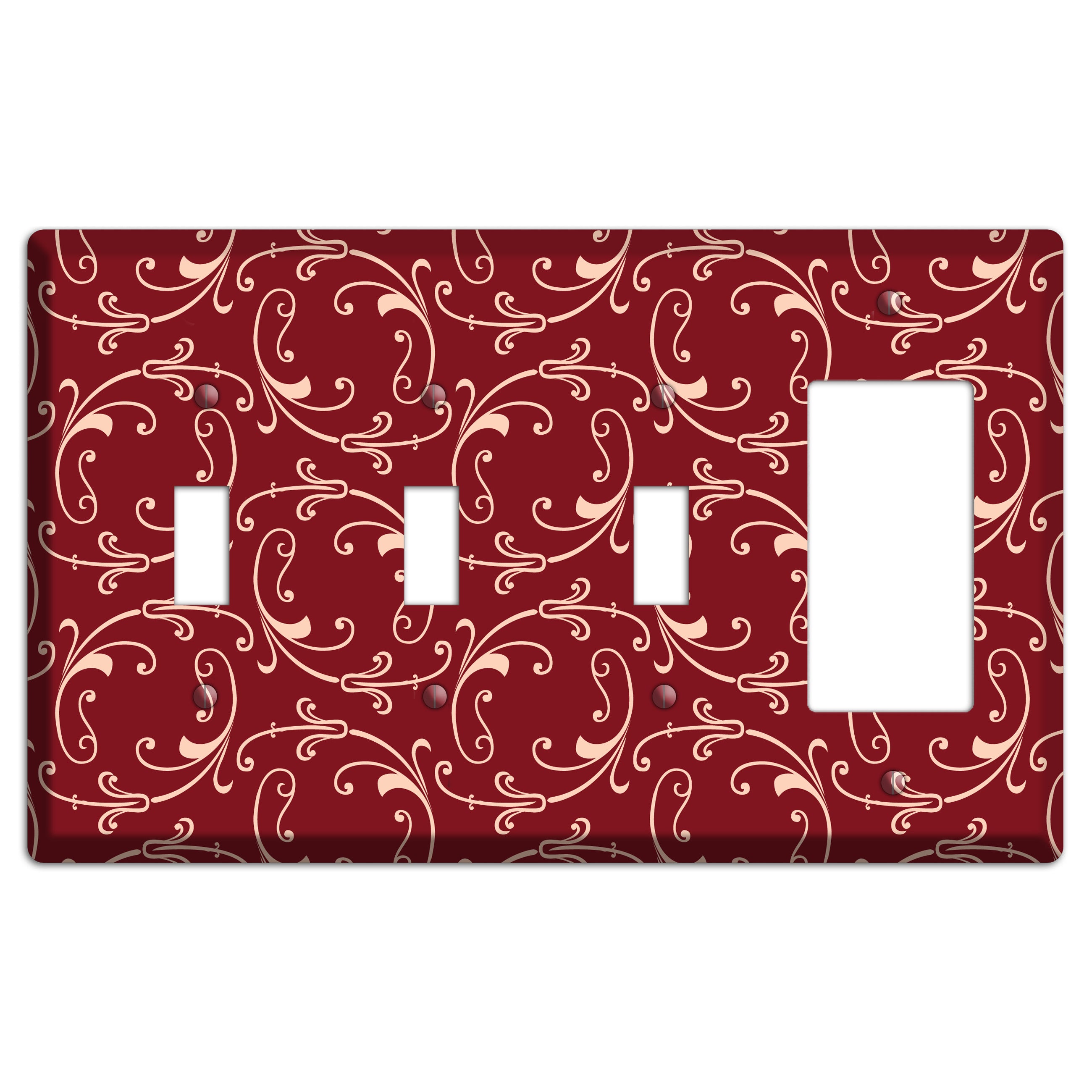 Burgundy Victorian Sprig 3 Toggle / Rocker Wallplate