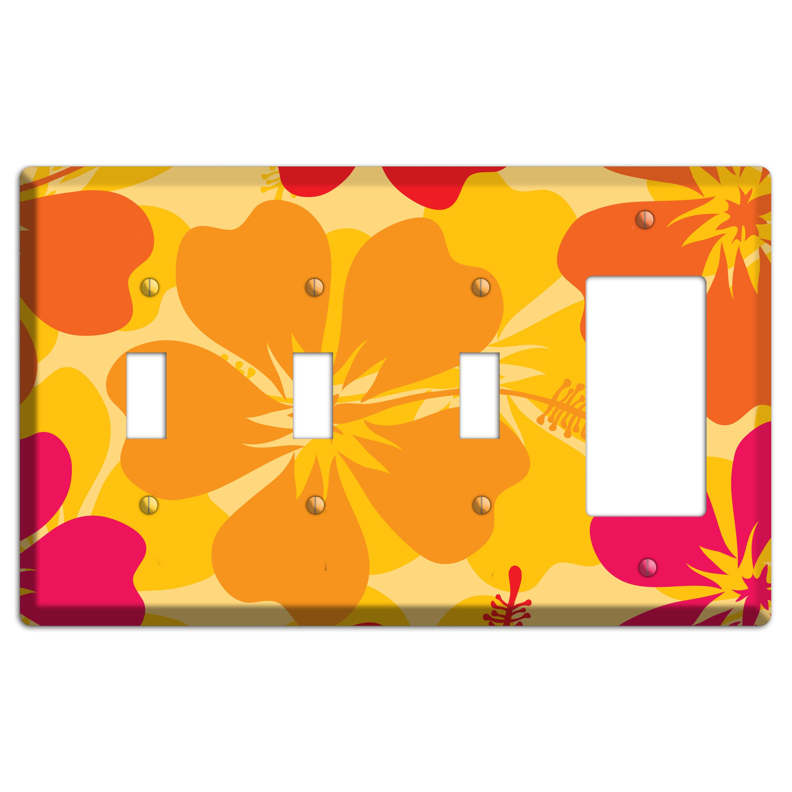 Orange Retro Flowers 2 3 Toggle / Rocker Wallplate