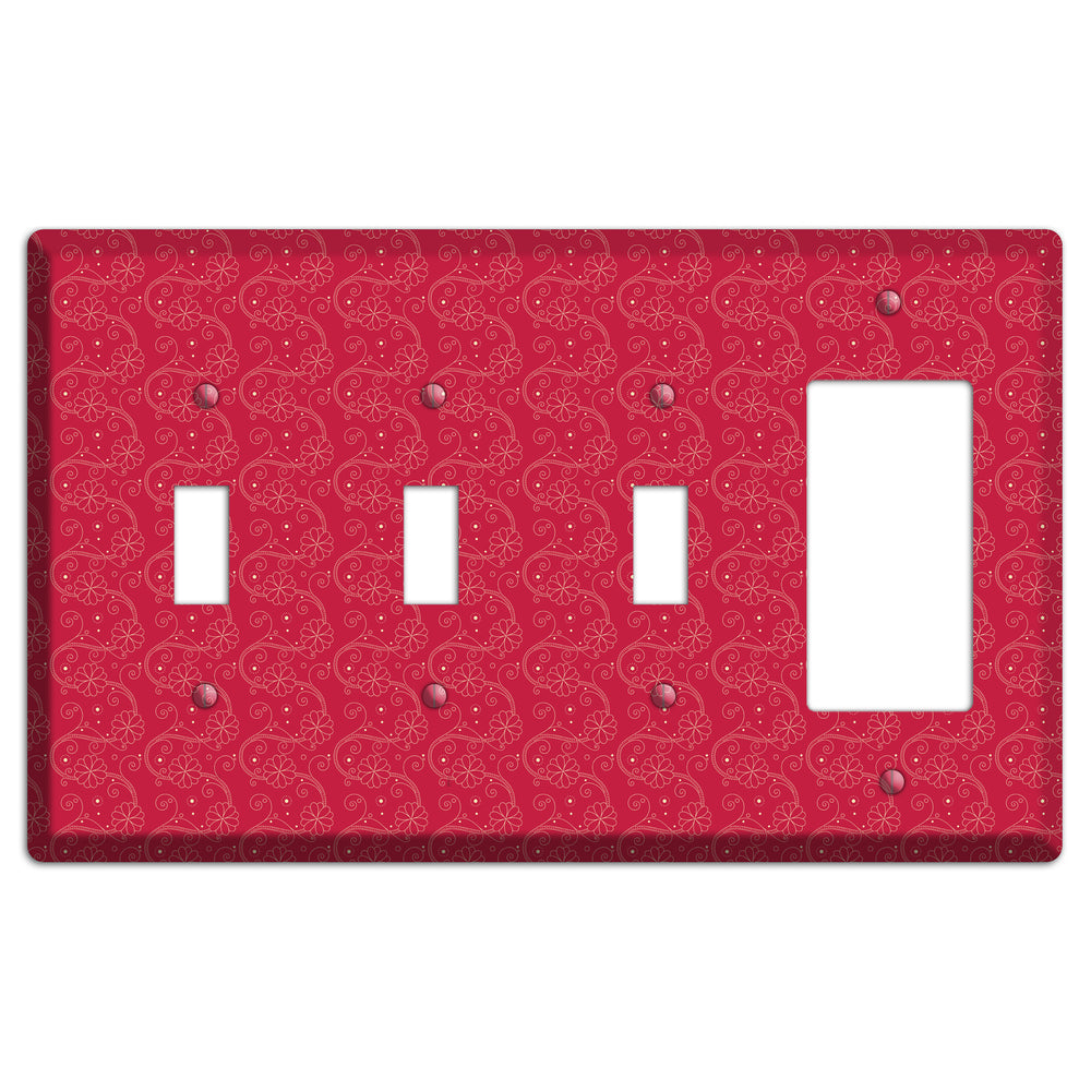 Tiny Red Floral Swirl 3 Toggle / Rocker Wallplate
