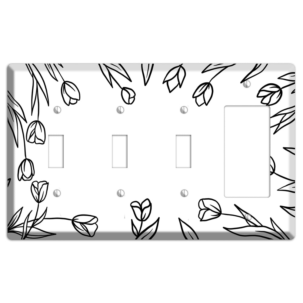 Hand-Drawn Floral 31 3 Toggle / Rocker Wallplate