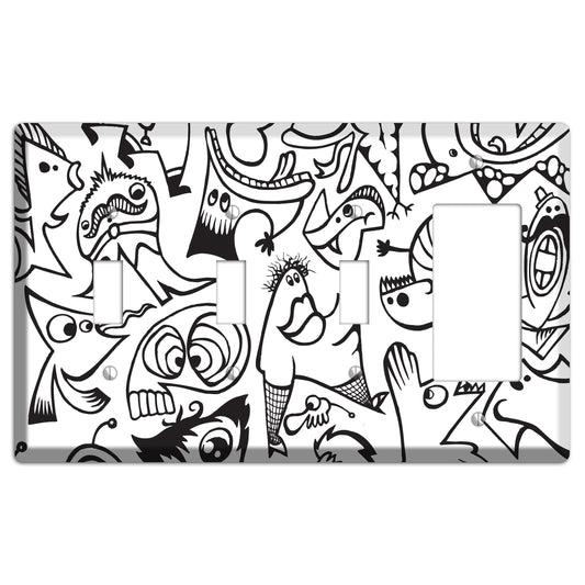 Black and White Whimsical Faces 2 3 Toggle / Rocker Wallplate